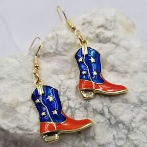 Patriotic Americana Western Glitter Star Boot Earrings